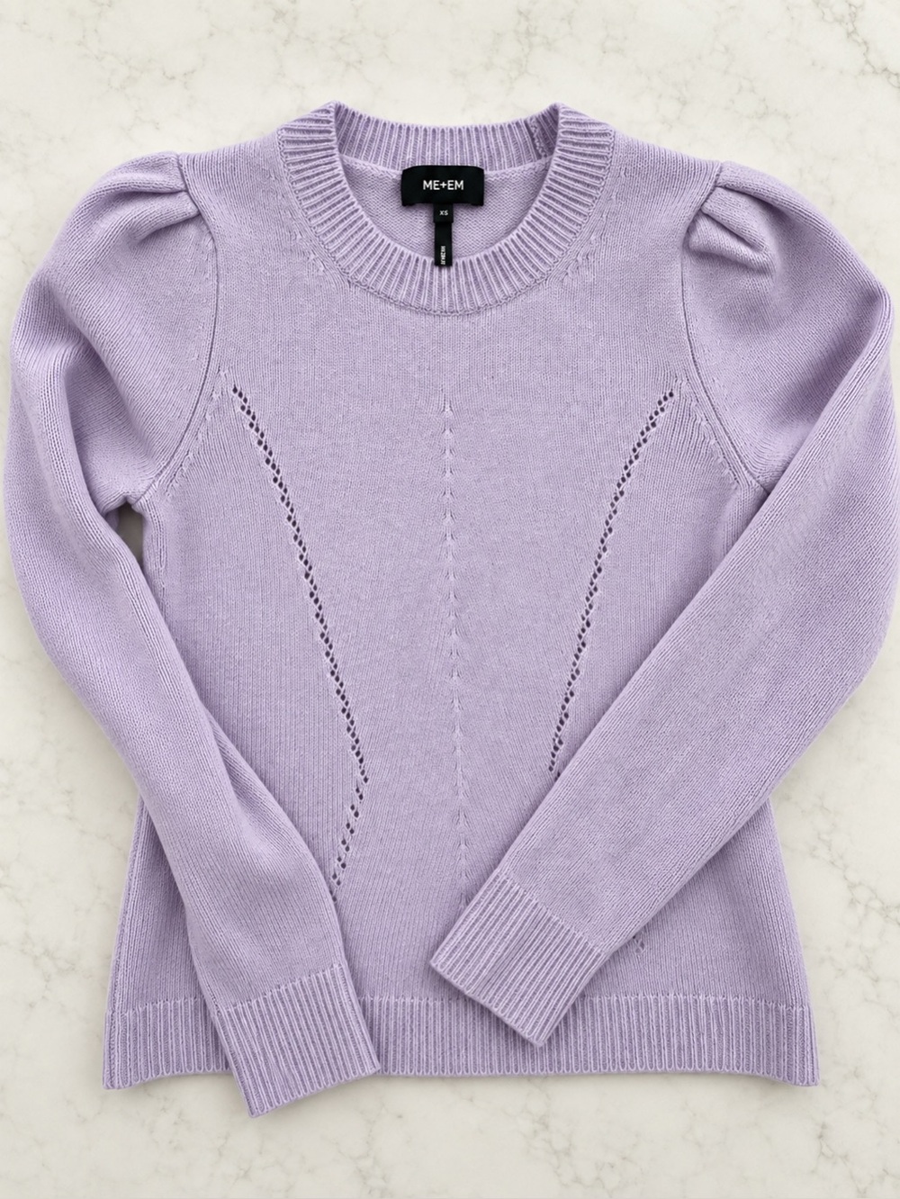 ME+EM 100% Cashmere Lilac Puff Sleeve Sweater XS